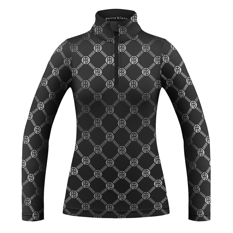 Womens base layer with zip monogram black Mia