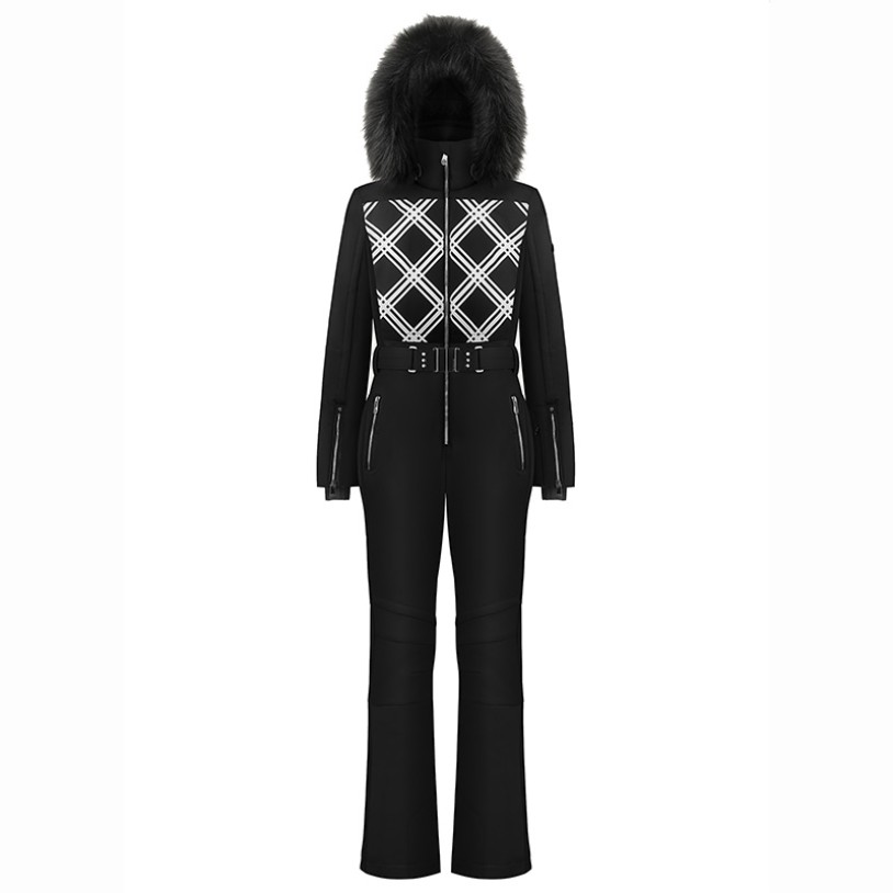 Womens overall cross black with fake fur