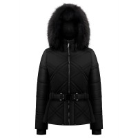 Womens ski jacket black with fake fur