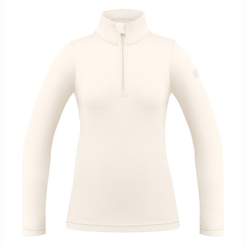 Womens base layer with zip natural white