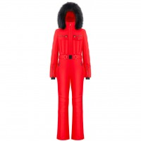 Womens overall scarlet red with fake fur