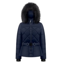 Womens ski jacket gothic blue with fake fur