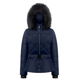 Womens ski jacket gothic blue with fake fur