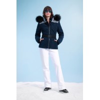 Womens ski jacket silvery gothic with fake fur