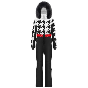 Womens overall check black with fake fur