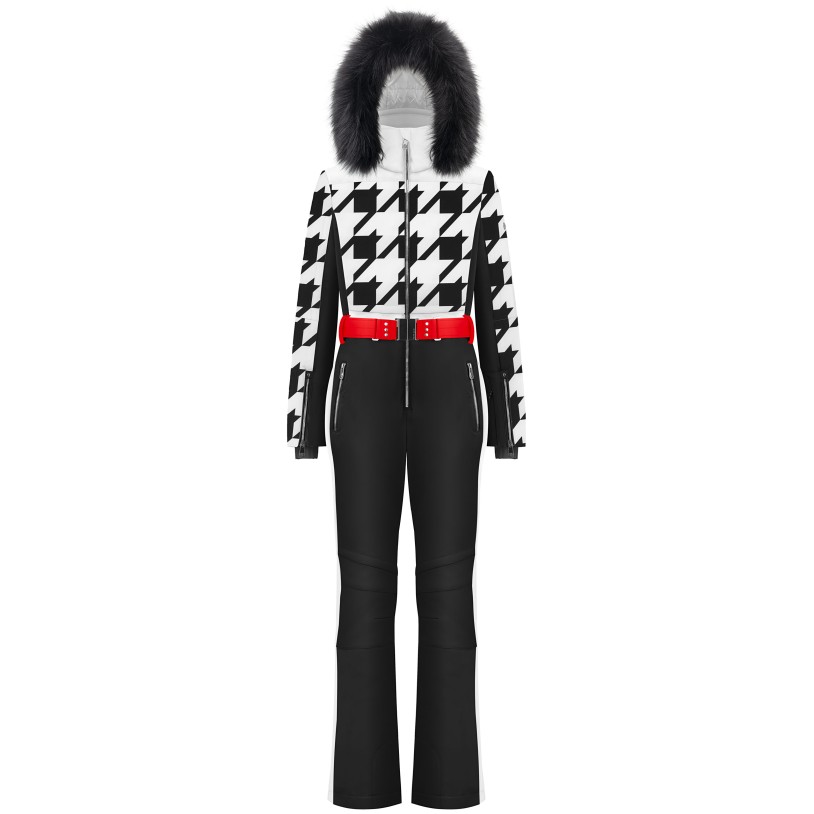 Womens overall check black with fake fur