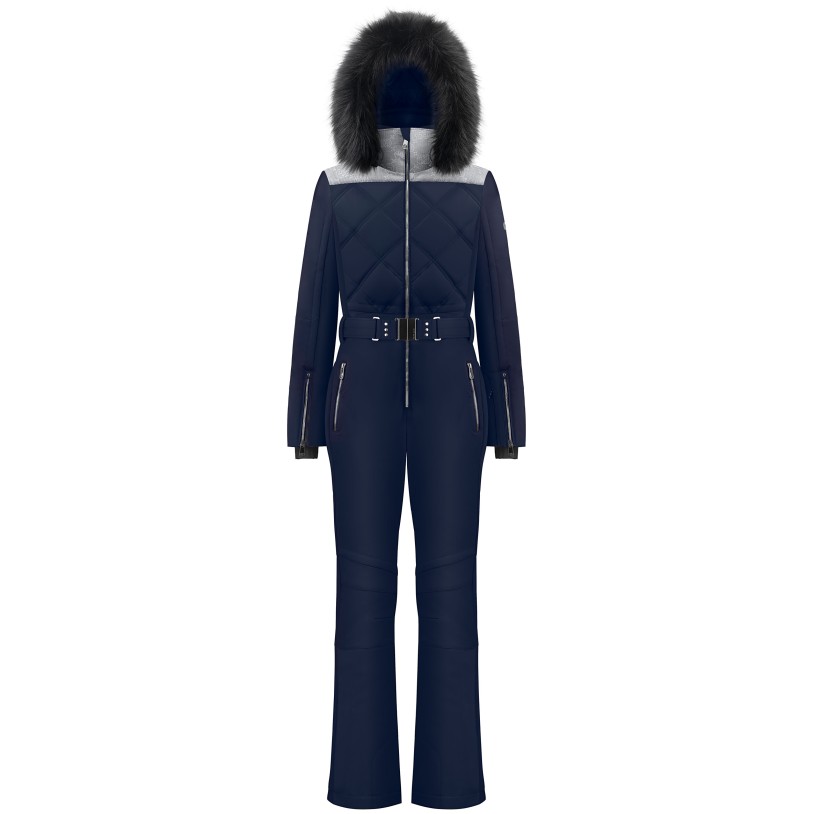 Womens overall silvery gothic blue with fake fur